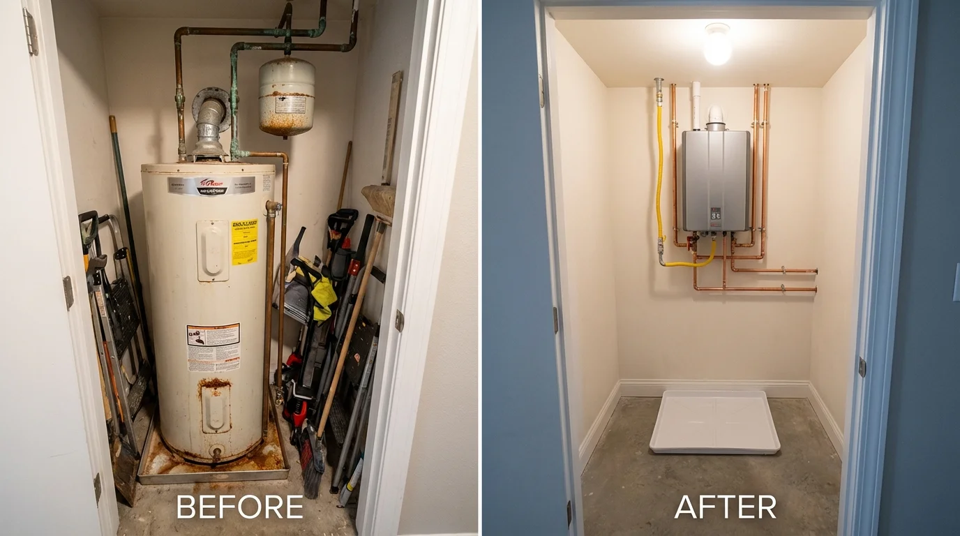 Tank water heater versus wall-mounted tankless unit comparison for Greencastle, IN homeowners